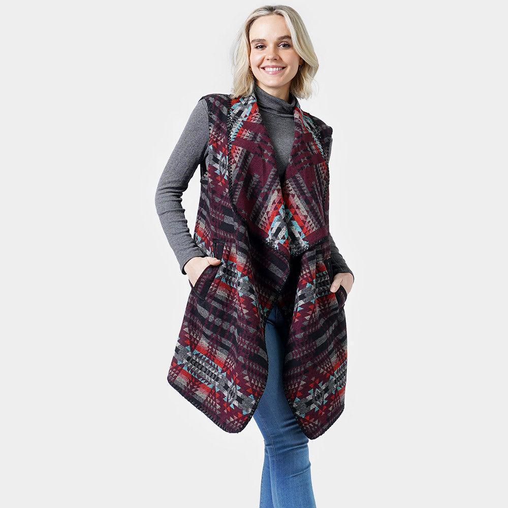 Burgundy Western Pattern Vest With Pocket - Jewelry Store by Erik Rayo