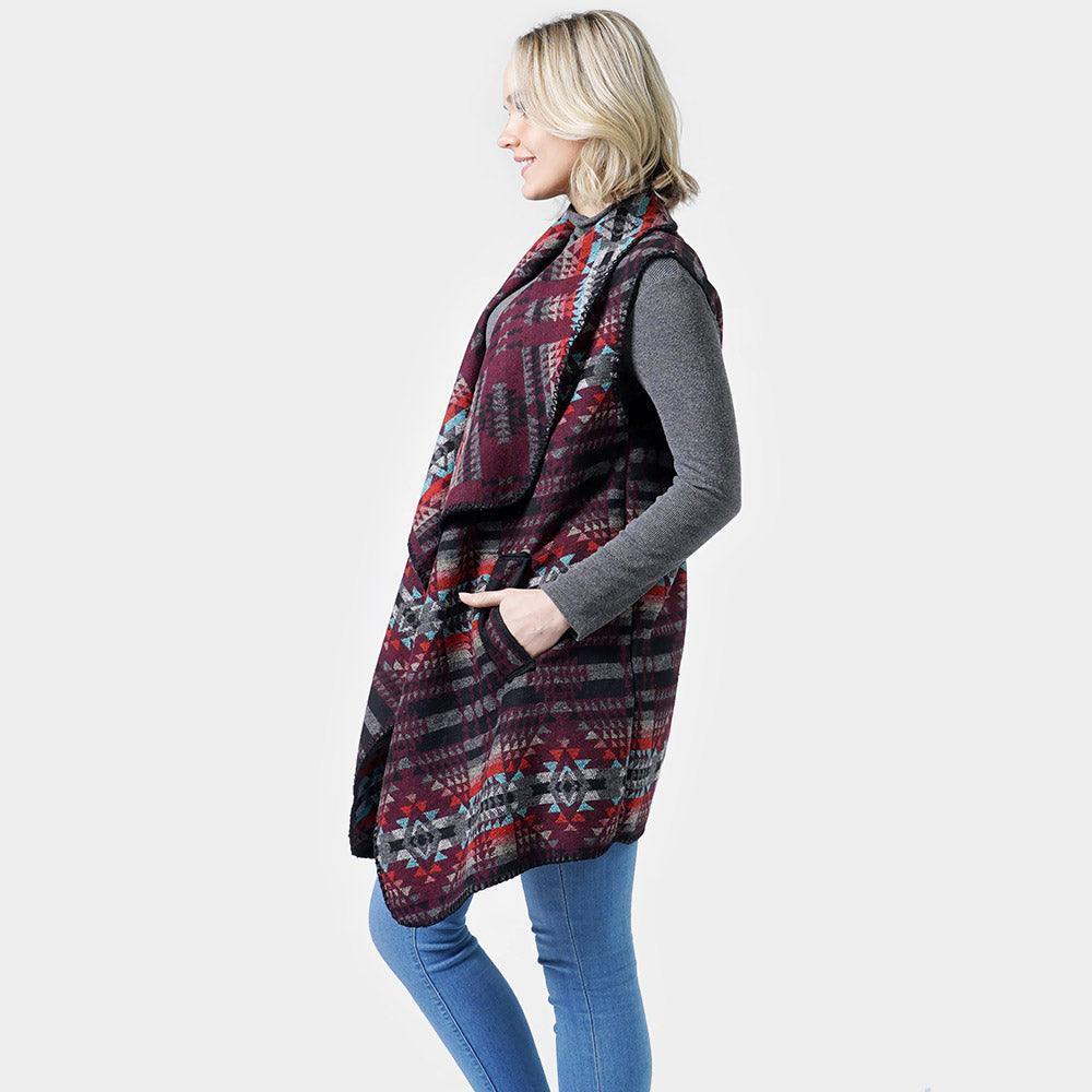 Burgundy Western Pattern Vest With Pocket - Jewelry Store by Erik Rayo