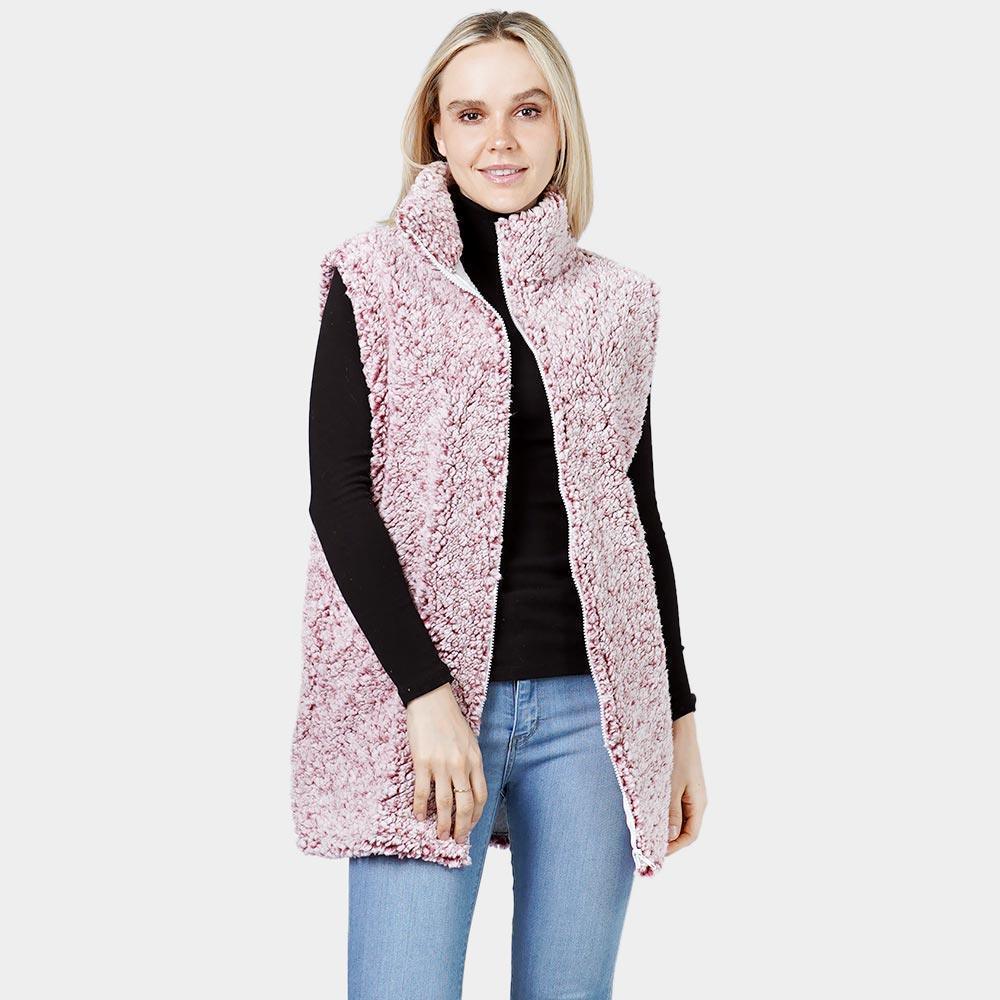 Burgundy Sherpa Fleece Vest W/Zipper - Jewelry Store by Erik Rayo