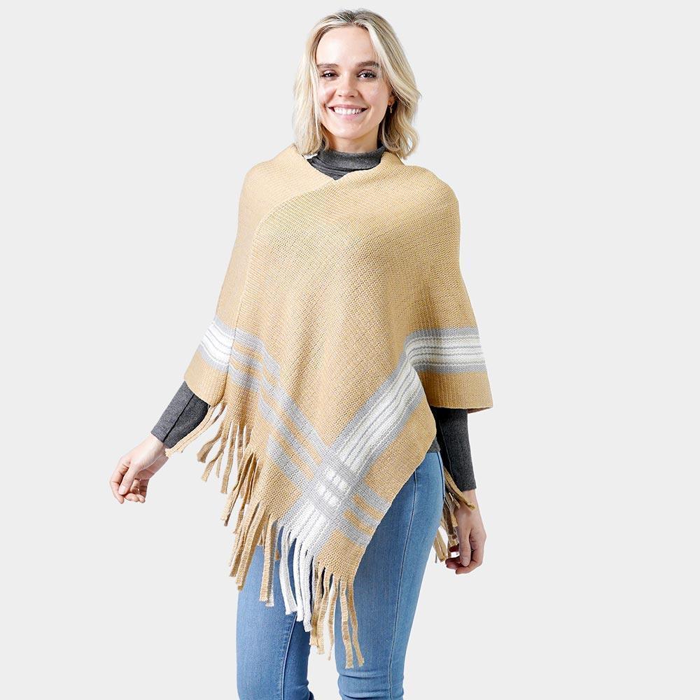 Taupe Knit Poncho With Tassel - Jewelry Store by Erik Rayo