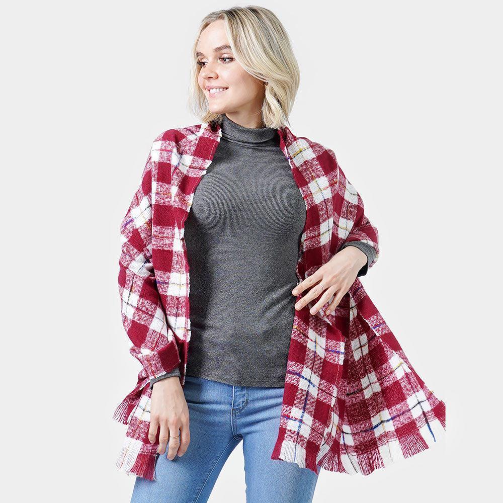 Burgundy Plaid Check Oblong Scarf - Jewelry Store by Erik Rayo