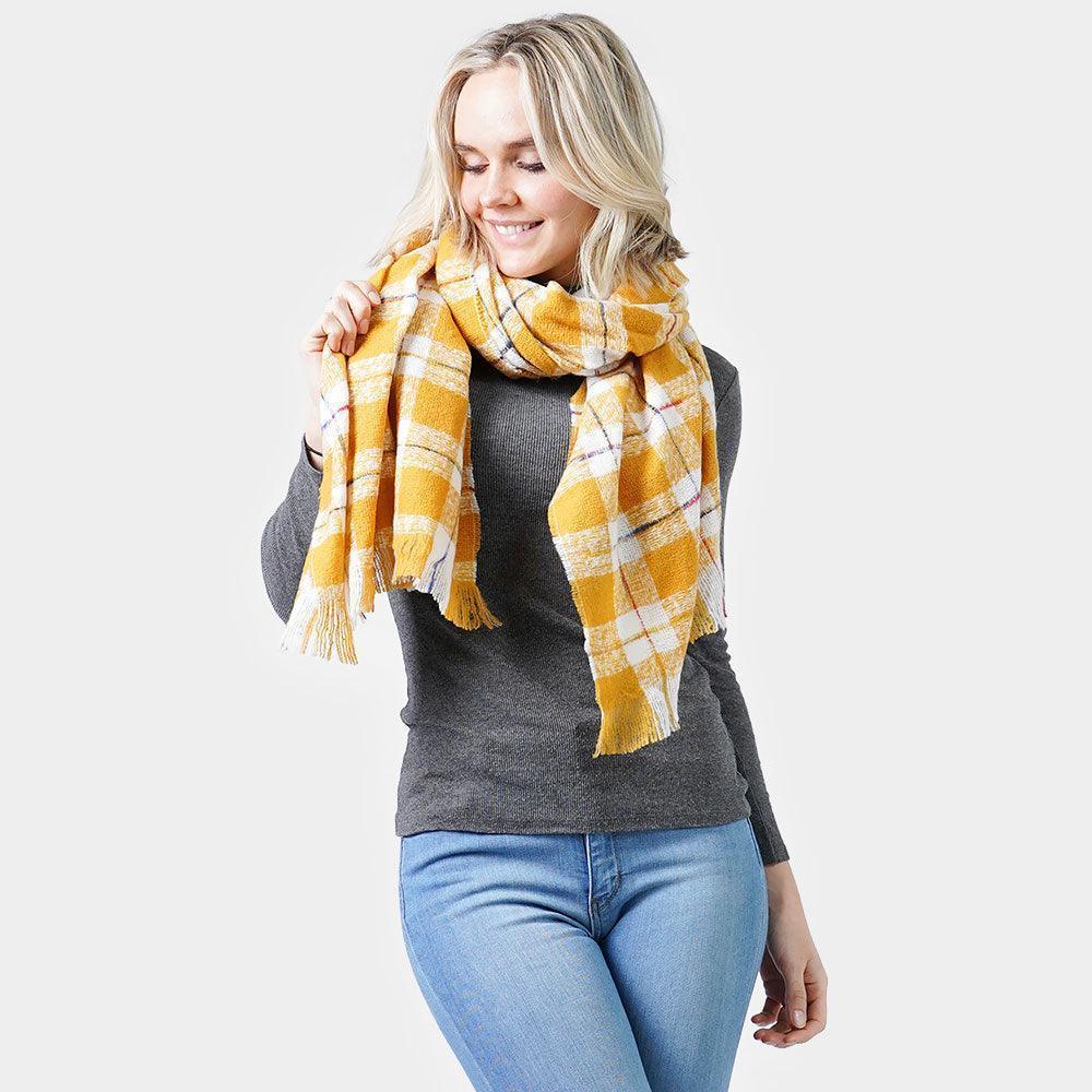 Mustard Plaid Check Oblong Scarf - Jewelry Store by Erik Rayo