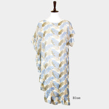 Load image into Gallery viewer, Blue Tropical Leaf and Feather Half Ruffled Cover Up Poncho
