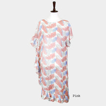 Load image into Gallery viewer, Pink Tropical Leaf and Feather Half Ruffled Cover Up Poncho
