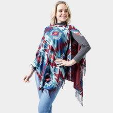 Load image into Gallery viewer, Burgundy Western Doublesided Shawl/Poncho
