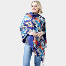 Load image into Gallery viewer, Navy Western Doublesided Shawl/Poncho
