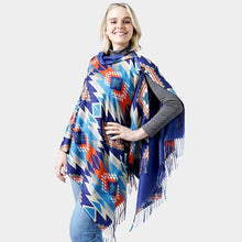 Load image into Gallery viewer, Navy Western Doublesided Shawl/Poncho
