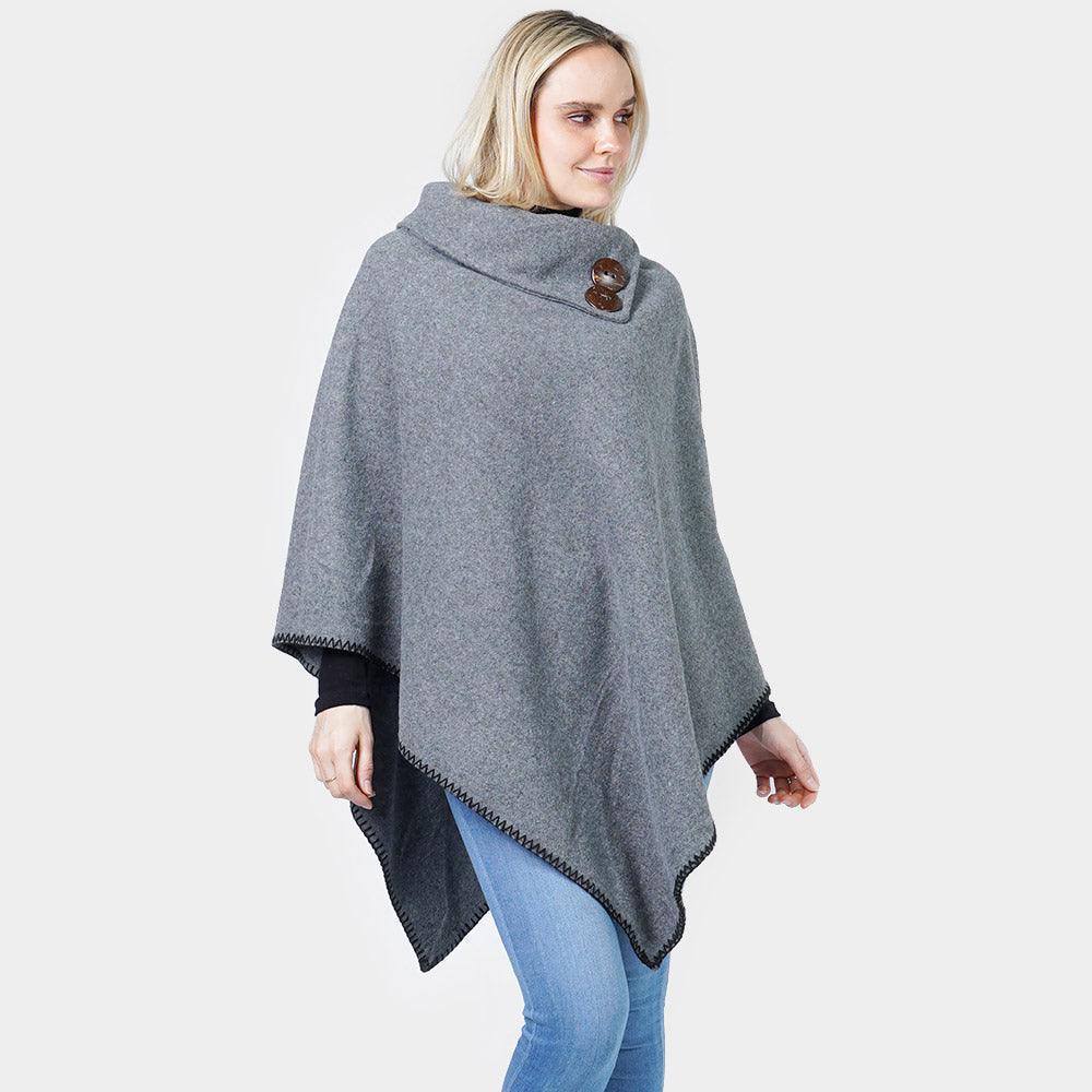 Gray Button Deco Collar Poncho - Jewelry Store by Erik Rayo