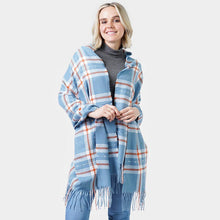 Load image into Gallery viewer, Blue Plaid Check Oblong Scarf With Tassel
