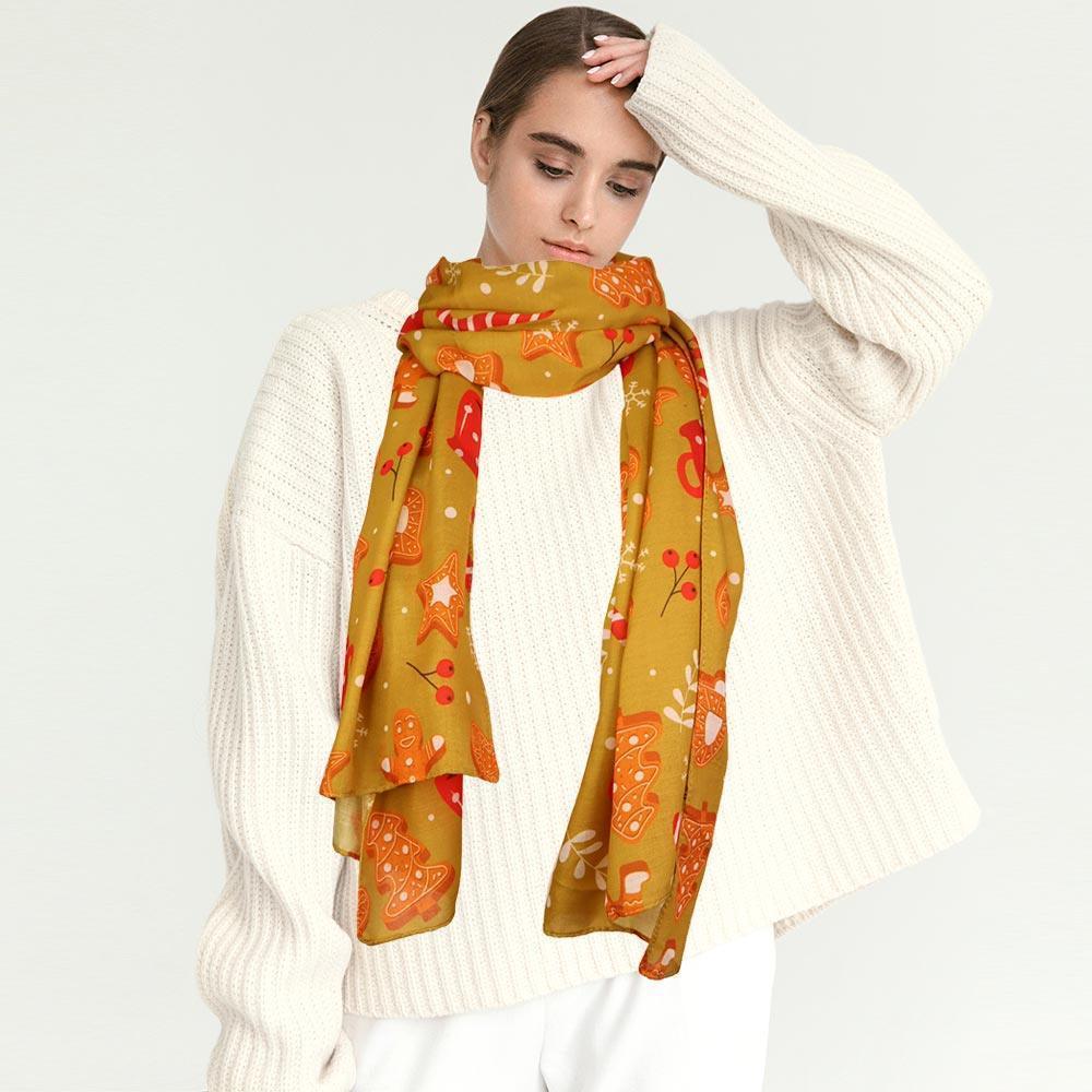 Gold Ginger Bread Cookies Holiday Scarf - Jewelry Store by Erik Rayo