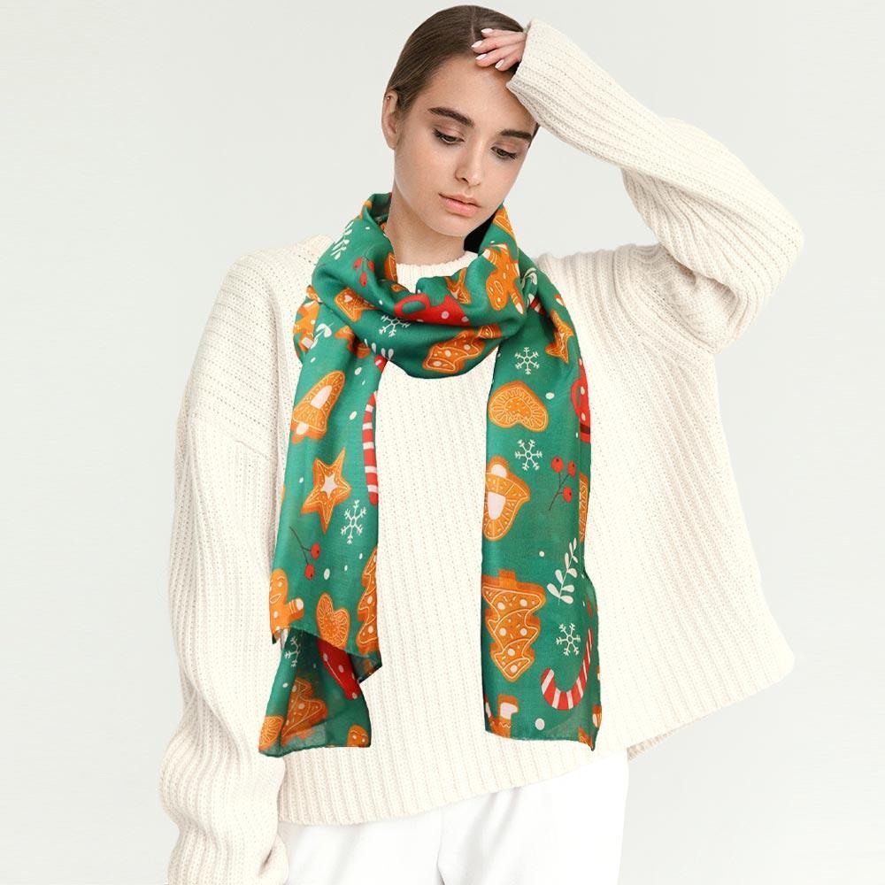 Green Ginger Bread Cookies Holiday Scarf - Jewelry Store by Erik Rayo