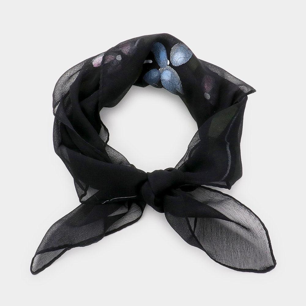 Black Flower Print Square Silk Scarf - Jewelry Store by Erik Rayo
