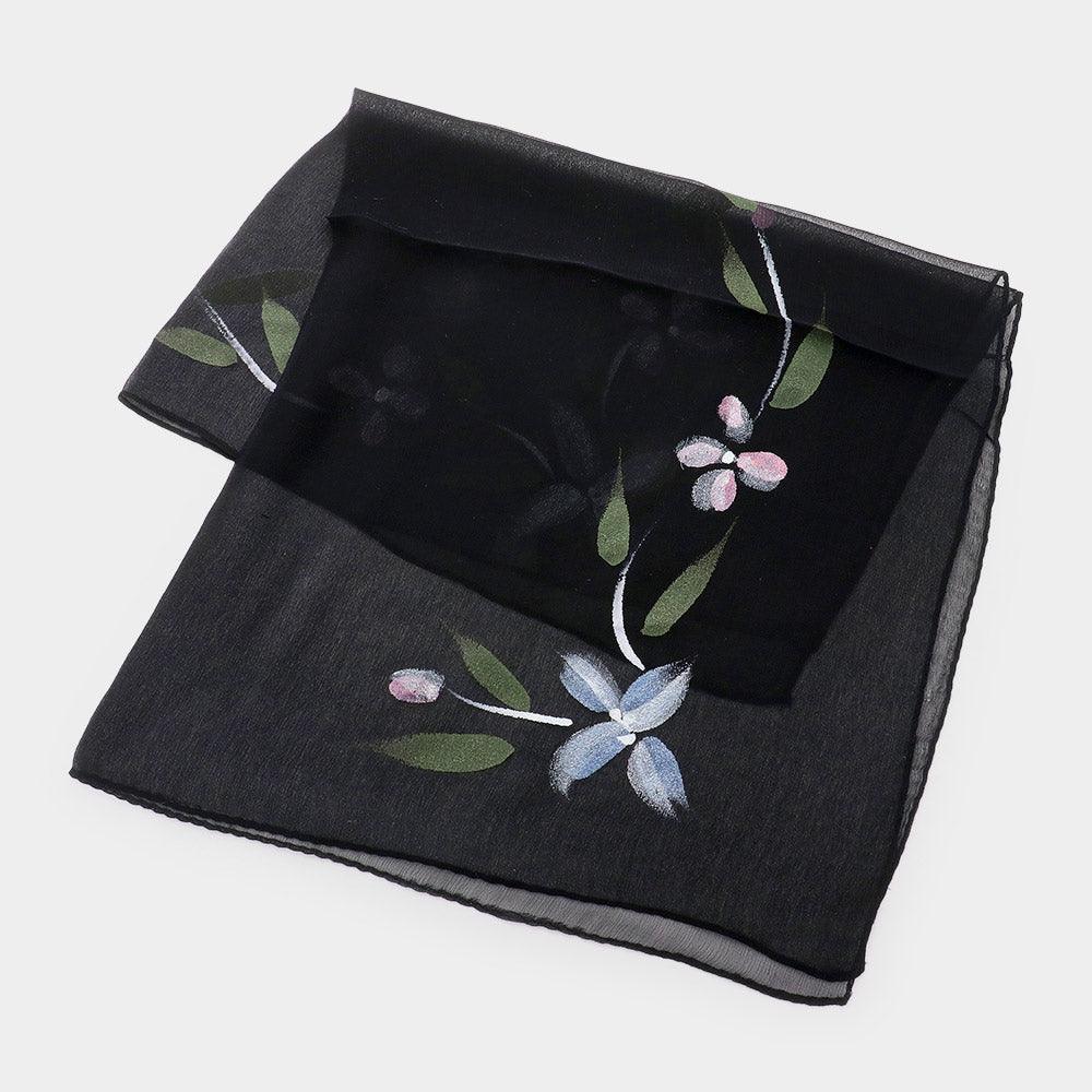 Black Flower Print Square Silk Scarf - Jewelry Store by Erik Rayo