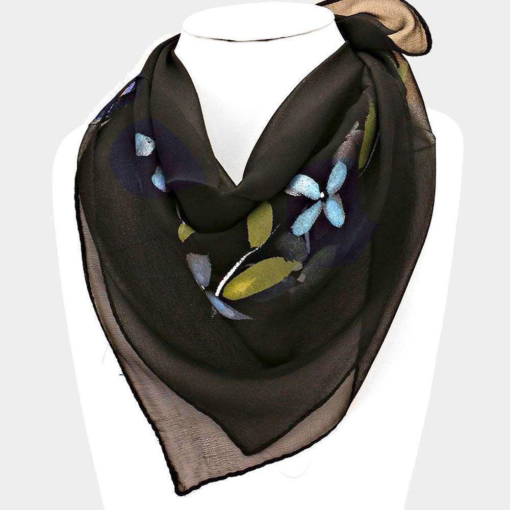 Black Flower Print Square Silk Scarf - Jewelry Store by Erik Rayo