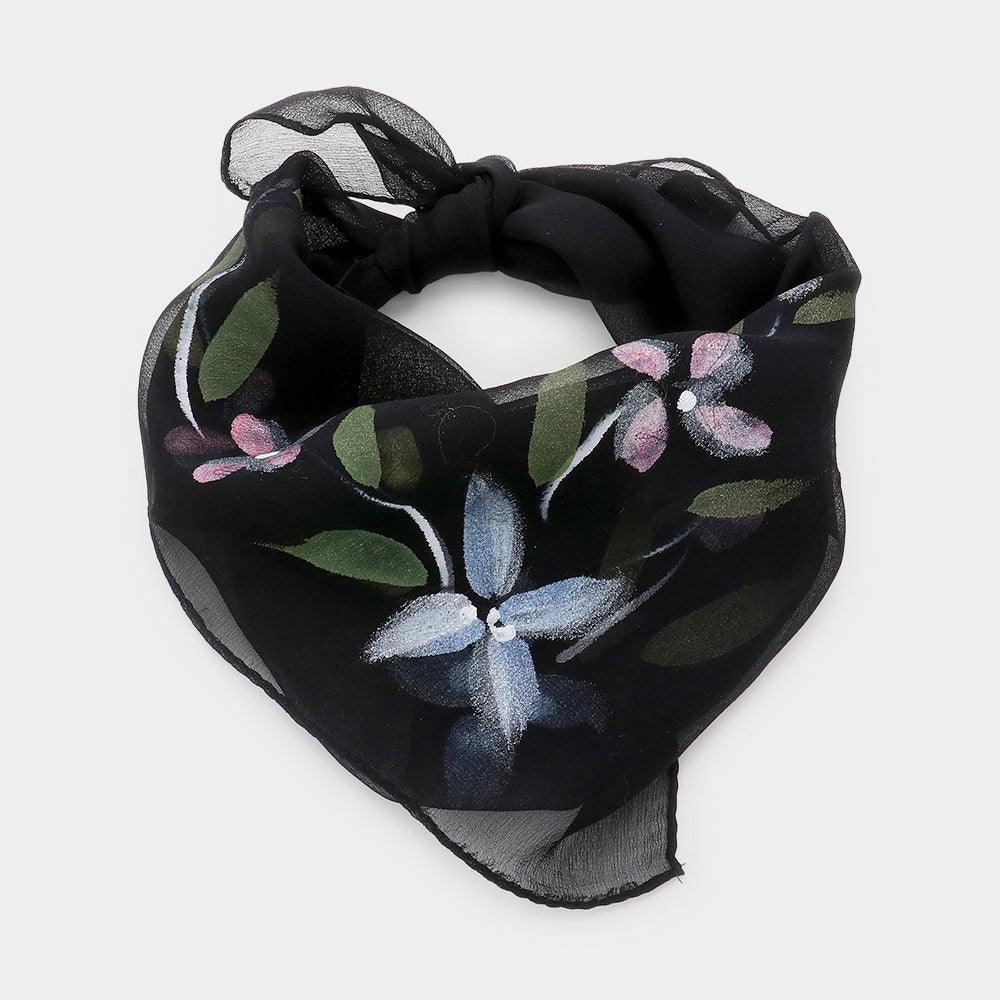 Black Flower Print Square Silk Scarf - Jewelry Store by Erik Rayo