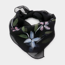 Load image into Gallery viewer, Black Flower Print Square Silk Scarf
