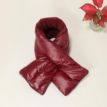 Load image into Gallery viewer, Burgundy Reversible Puffer Sherpa Pull Through Scarf
