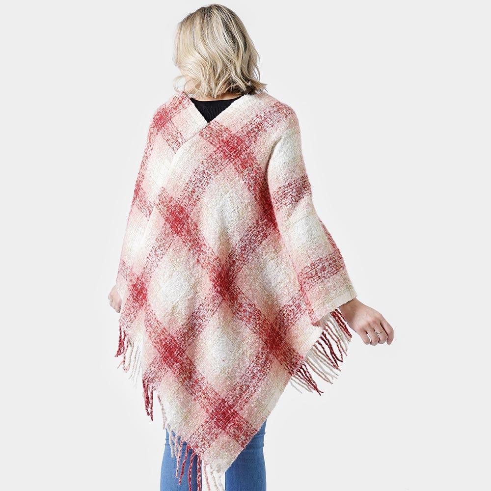 Burgundy Plaid Check Poncho With Tassel - Jewelry Store by Erik Rayo