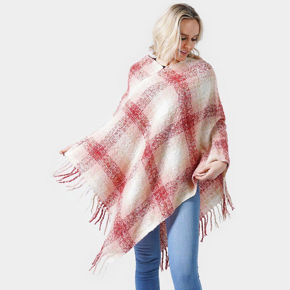 Burgundy Plaid Check Poncho With Tassel - Jewelry Store by Erik Rayo