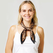 Load image into Gallery viewer, Brown Leopard Patterned Pleated Satin Scarf
