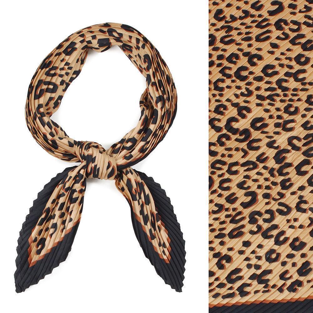 Brown Leopard Patterned Pleated Satin Scarf - Jewelry Store by Erik Rayo
