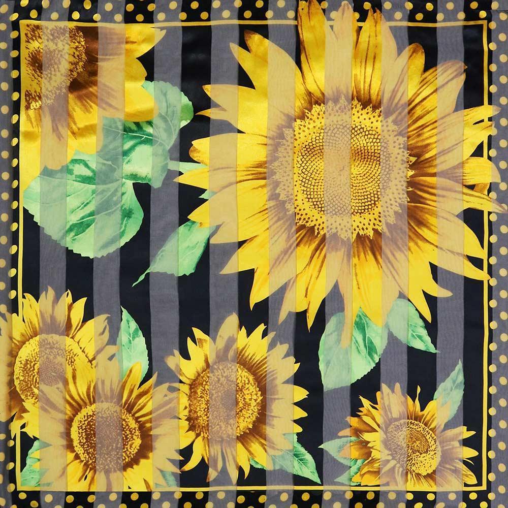 Black Silk Feel Sunflower Print Square Scarf - Jewelry Store by Erik Rayo