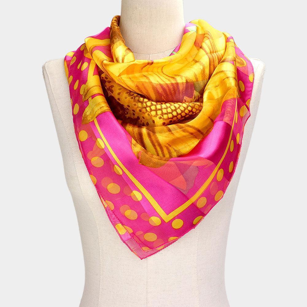 Fuchsia Silk Feel Sunflower Print Square Scarf - Jewelry Store by Erik Rayo