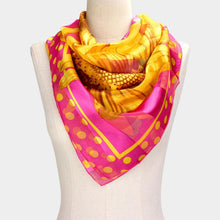 Load image into Gallery viewer, Fuchsia Silk Feel Sunflower Print Square Scarf
