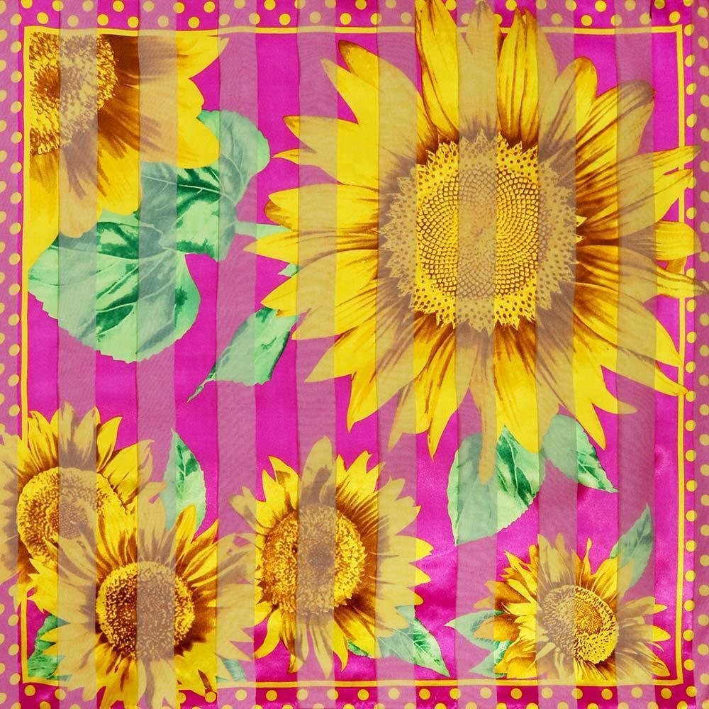 Fuchsia Silk Feel Sunflower Print Square Scarf - Jewelry Store by Erik Rayo