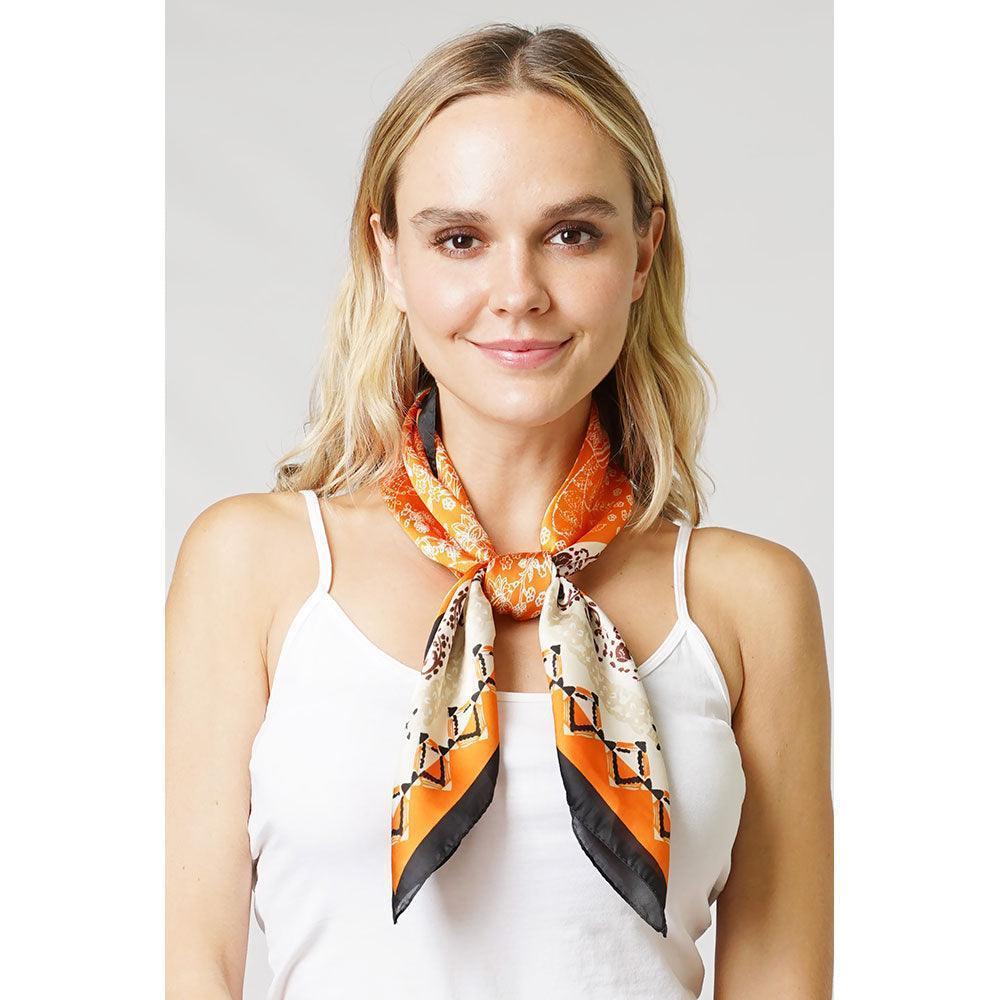 Orange Elephant Paisley Patterned Satin Scarf - Jewelry Store by Erik Rayo