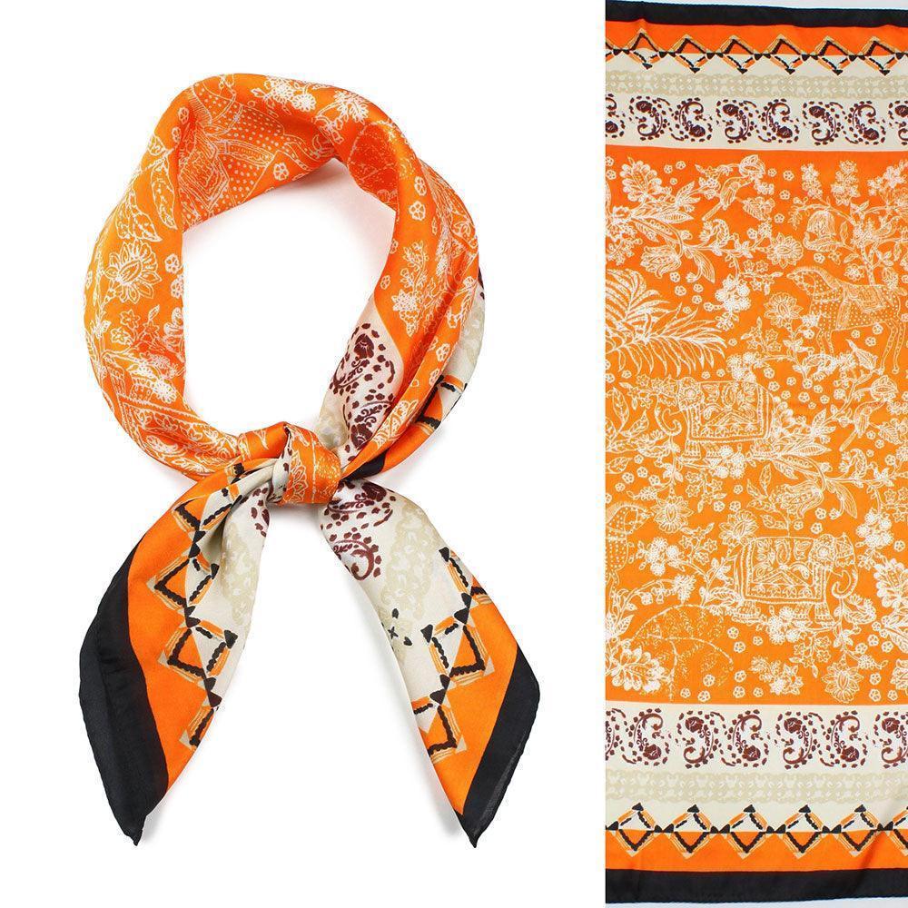 Orange Elephant Paisley Patterned Satin Scarf - Jewelry Store by Erik Rayo