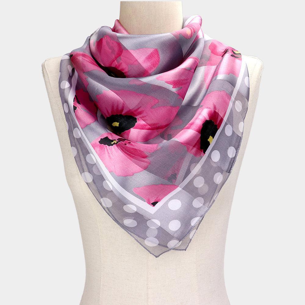 Silver Silk Feel Flower Print Square Scarf - Jewelry Store by Erik Rayo