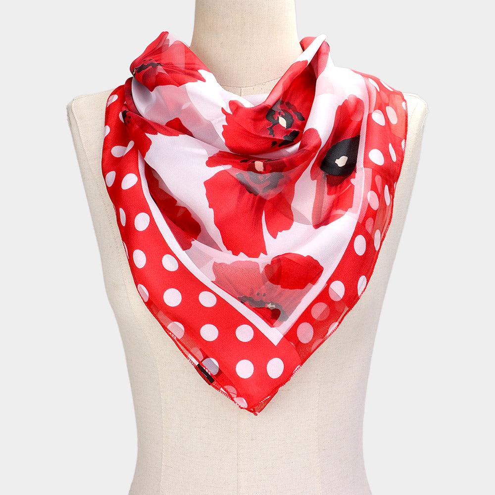 White Silk Feel Flower Print Square Scarf