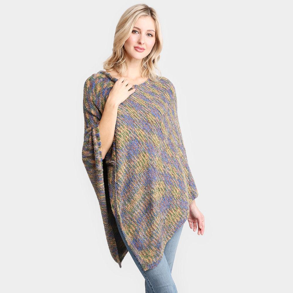 Olive Green Mixed Printed Soft Poncho - Jewelry Store by Erik Rayo