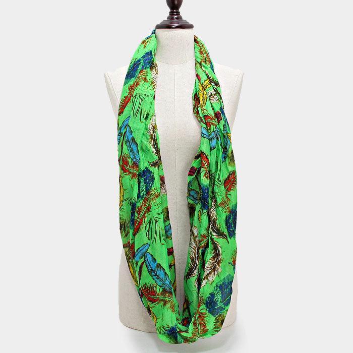 Green Colorful feather print infinity scarf - Jewelry Store by Erik Rayo