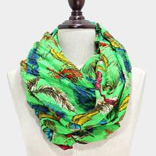 Load image into Gallery viewer, Green Colorful feather print infinity scarf
