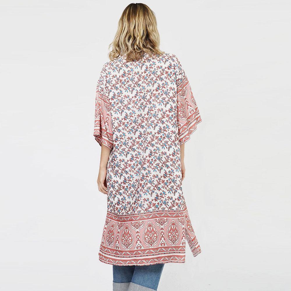 Pink Floral Patterned Cover Up Kimono Poncho - Jewelry Store by Erik Rayo