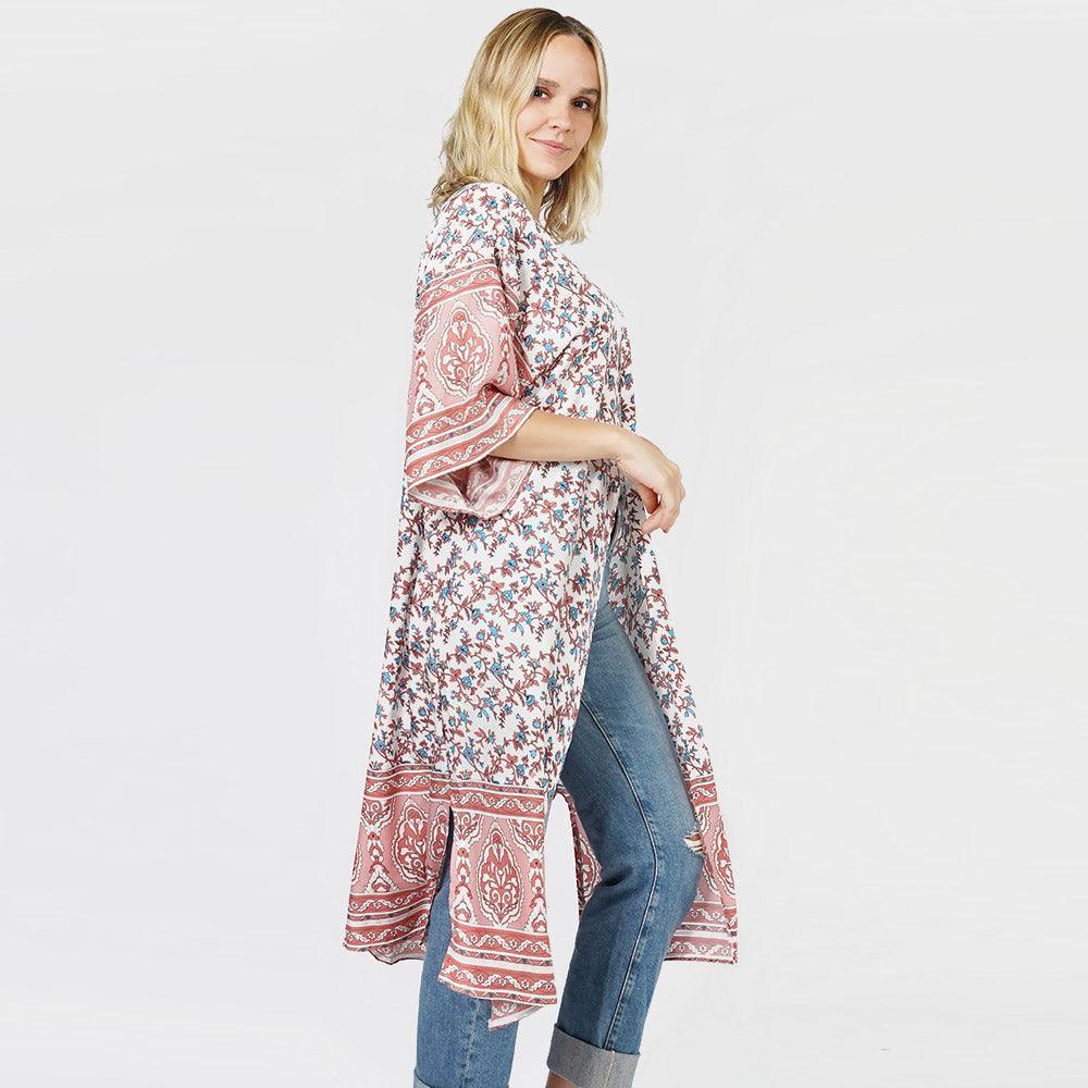 Pink Floral Patterned Cover Up Kimono Poncho - Jewelry Store by Erik Rayo