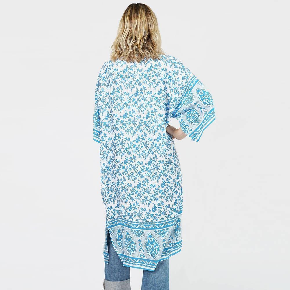 Turquoise Floral Patterned Cover Up Kimono Poncho - Jewelry Store by Erik Rayo