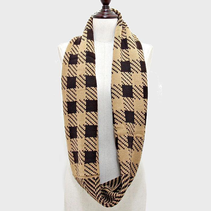Khaki Plaid Chevron Infinity Scarf Glove and Hat 3 PCS Set - Jewelry Store by Erik Rayo