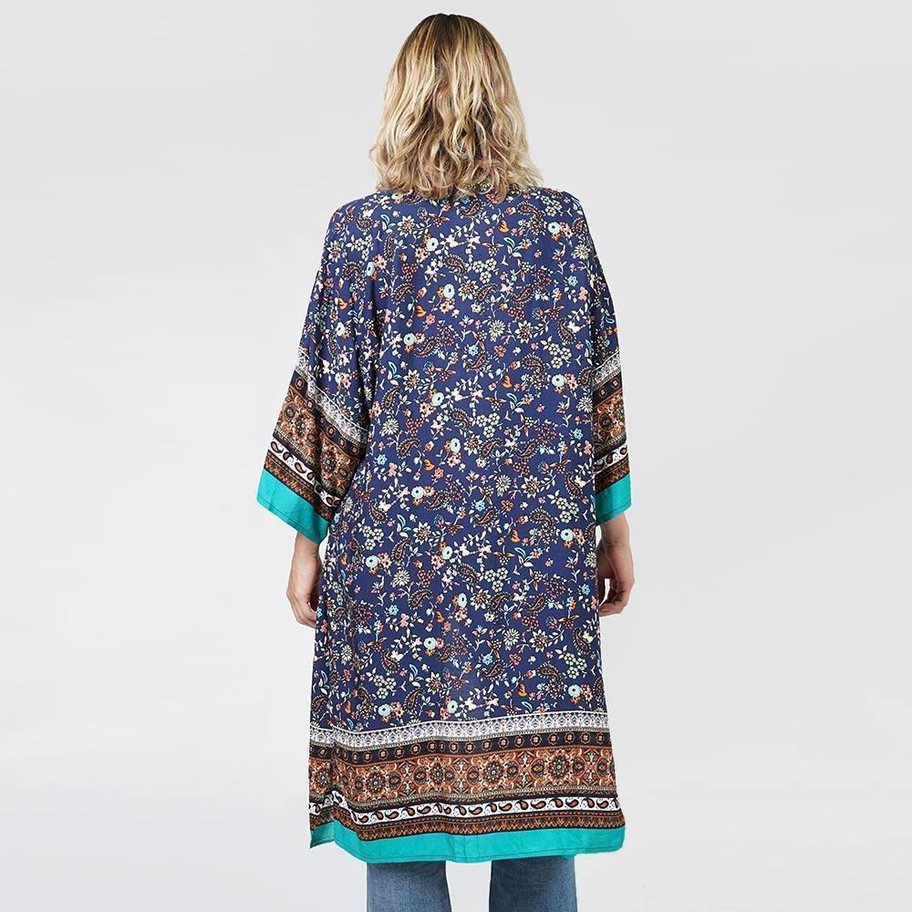 Navy Floral Patterned Cover Up Kimono Poncho - Jewelry Store by Erik Rayo