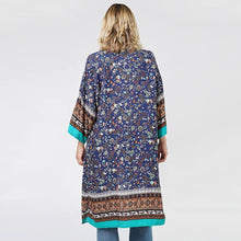 Load image into Gallery viewer, Navy Floral Patterned Cover Up Kimono Poncho

