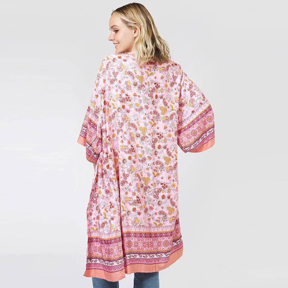 Pink Floral Patterned Cover Up Kimono Poncho - Jewelry Store by Erik Rayo