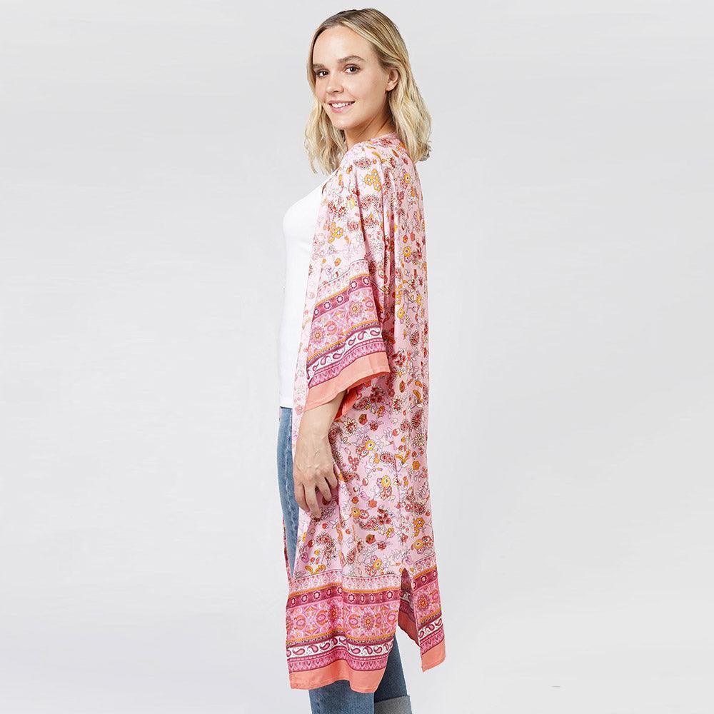 Pink Floral Patterned Cover Up Kimono Poncho - Jewelry Store by Erik Rayo