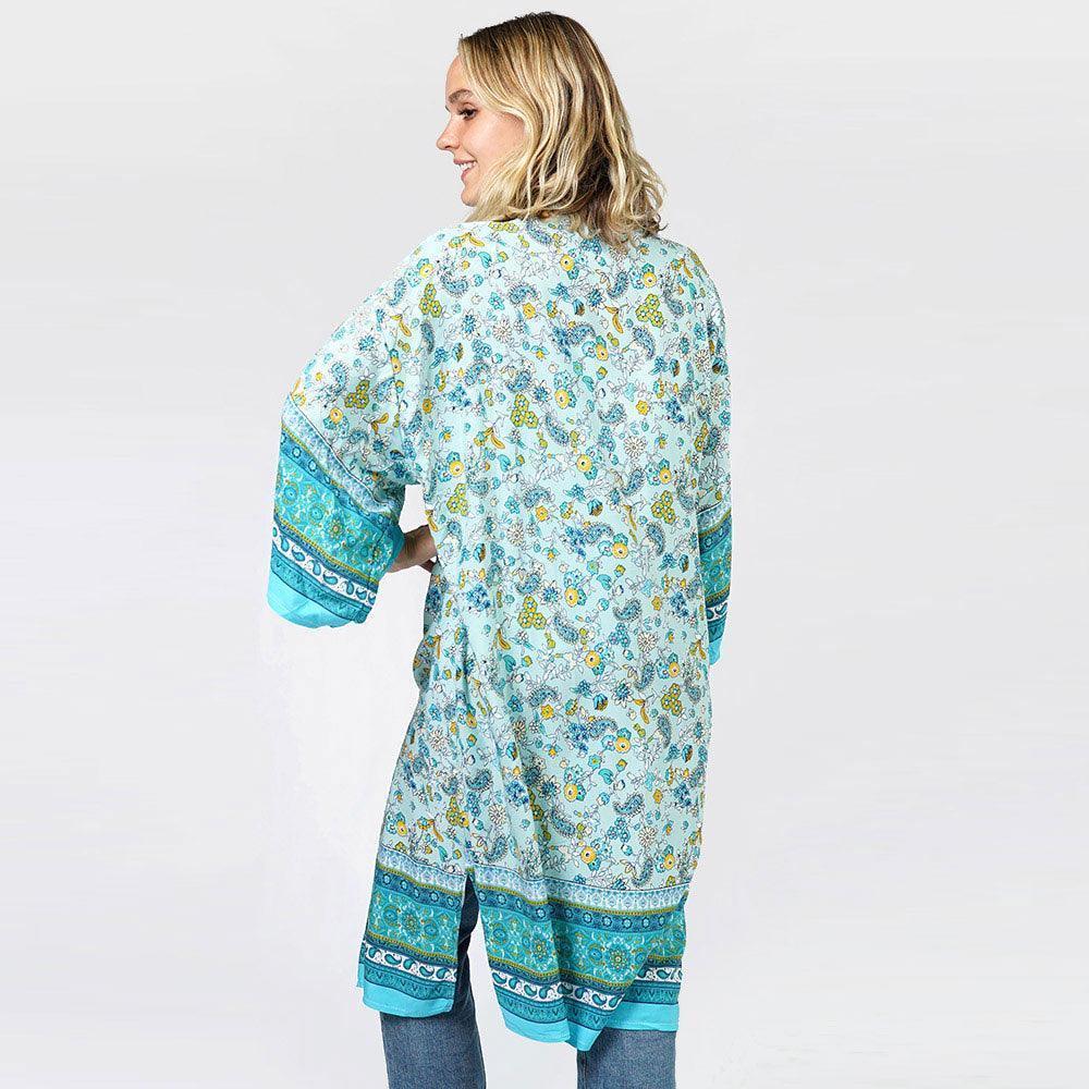 Turquoise Floral Patterned Cover Up Kimono Poncho - Jewelry Store by Erik Rayo