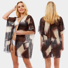 Load image into Gallery viewer, Black Abstract Square Pattern Cover Up Poncho
