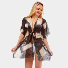 Load image into Gallery viewer, Black Abstract Square Pattern Cover Up Poncho
