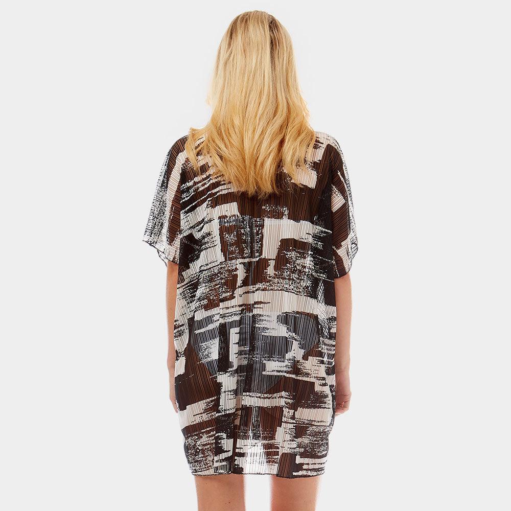 White Abstract Blocks Waist Cover-up Kaftan Poncho - Jewelry Store by Erik Rayo
