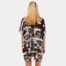 Load image into Gallery viewer, White Abstract Blocks Waist Cover-up Kaftan Poncho
