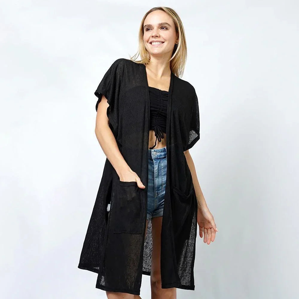 Black Ribbed Jersey Vest Poncho With Pocket - Jewelry Store by Erik Rayo
